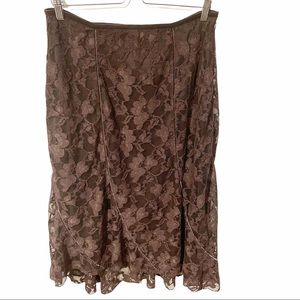 J. Jill Size 12 Stretch Brown Lace‎ Trumpet Maxi Skirt